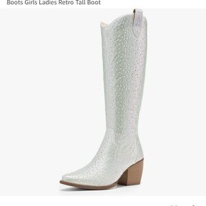 NEW🔥 Jeweled Rhinestone Crystal Cowboy CowGirl Western Boots Mid-Calf Knee-High